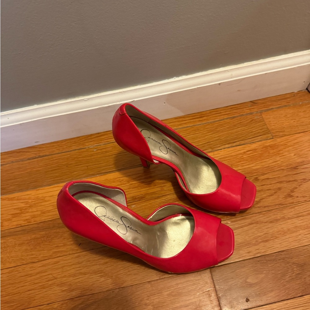 Jessica Simpson Vibrant Red Open Toe Heels - image 2